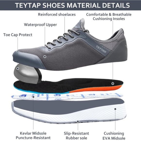 NEW TEYTAP Waterproof Steel Toe Mesh Work/Safety Shoes UNISEX Sz 39 US W8 M6 - Picture 9 of 15